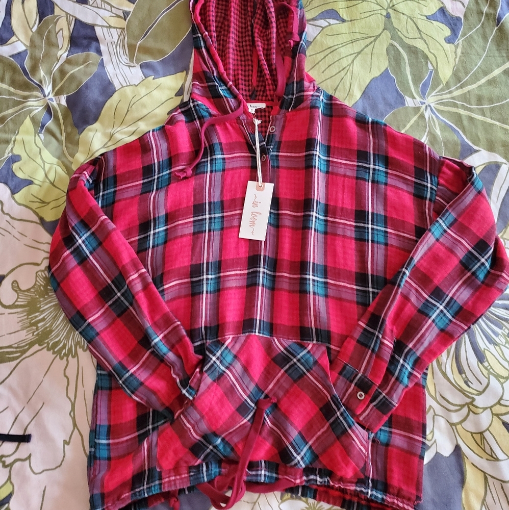 Buffalo plaid tunic hoodie